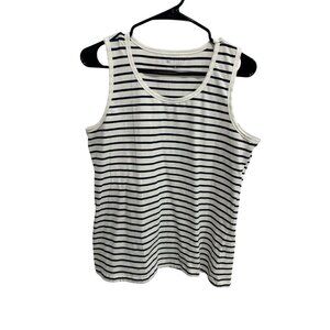 Carole Little Essentials White Black Striped Tank Top Sz XL Nautical Clean Girl
